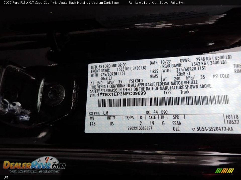 Ford Color Code UM Agate Black Metallic