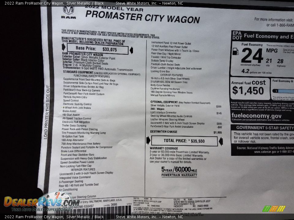 2022 Ram ProMaster City Wagon Window Sticker Photo #27