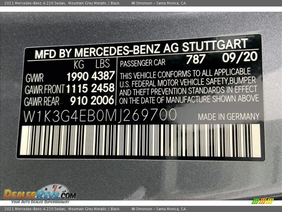 2021 Mercedes-Benz A 220 Sedan Mountain Grey Metallic / Black Photo #33