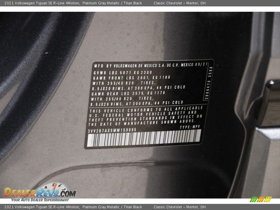 2021 Volkswagen Tiguan SE R-Line 4Motion Platinum Gray Metallic / Titan Black Photo #21