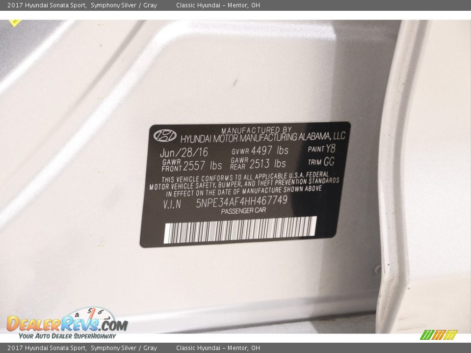 2017 Hyundai Sonata Sport Symphony Silver / Gray Photo #20