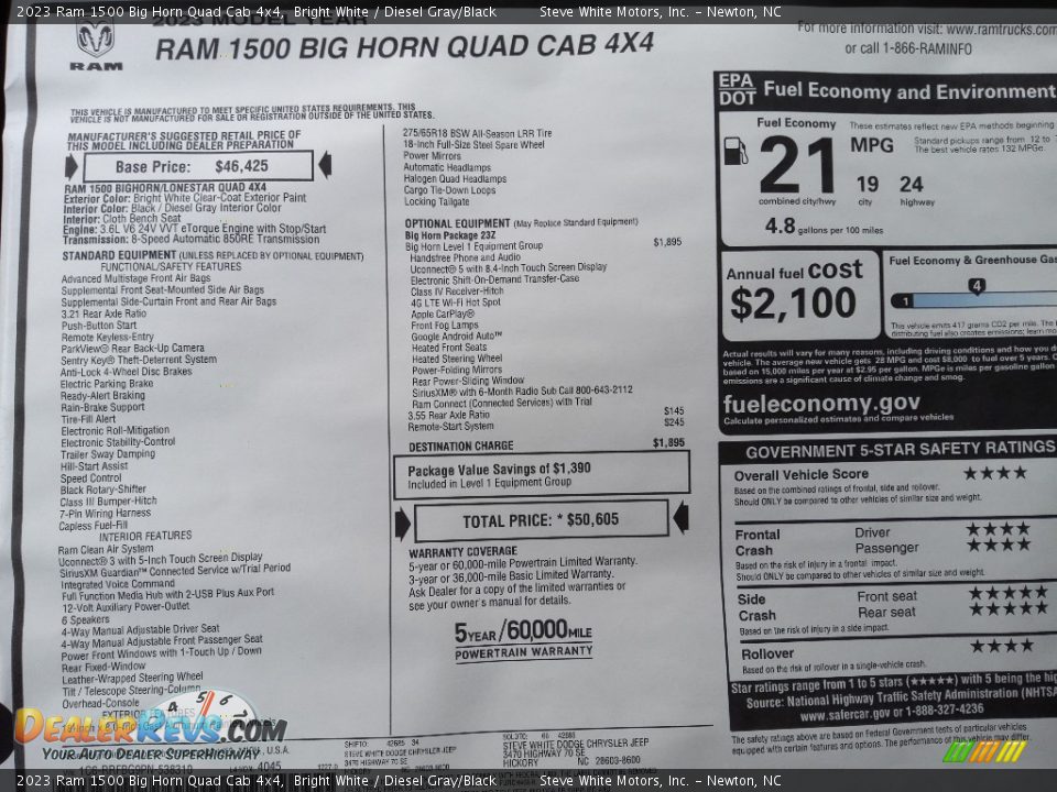 2023 Ram 1500 Big Horn Quad Cab 4x4 Window Sticker Photo #27