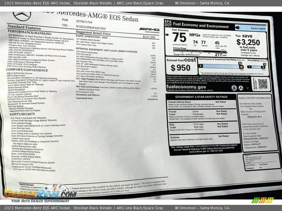 2023 Mercedes-Benz EQS AMG Sedan Window Sticker Photo #13