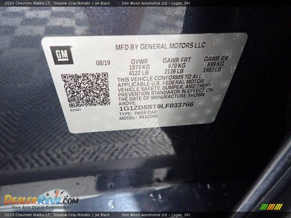 2020 Chevrolet Malibu LT Shadow Gray Metallic / Jet Black Photo #34