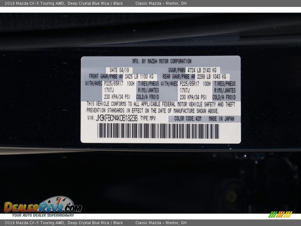 2019 Mazda CX-5 Touring AWD Deep Crystal Blue Mica / Black Photo #21