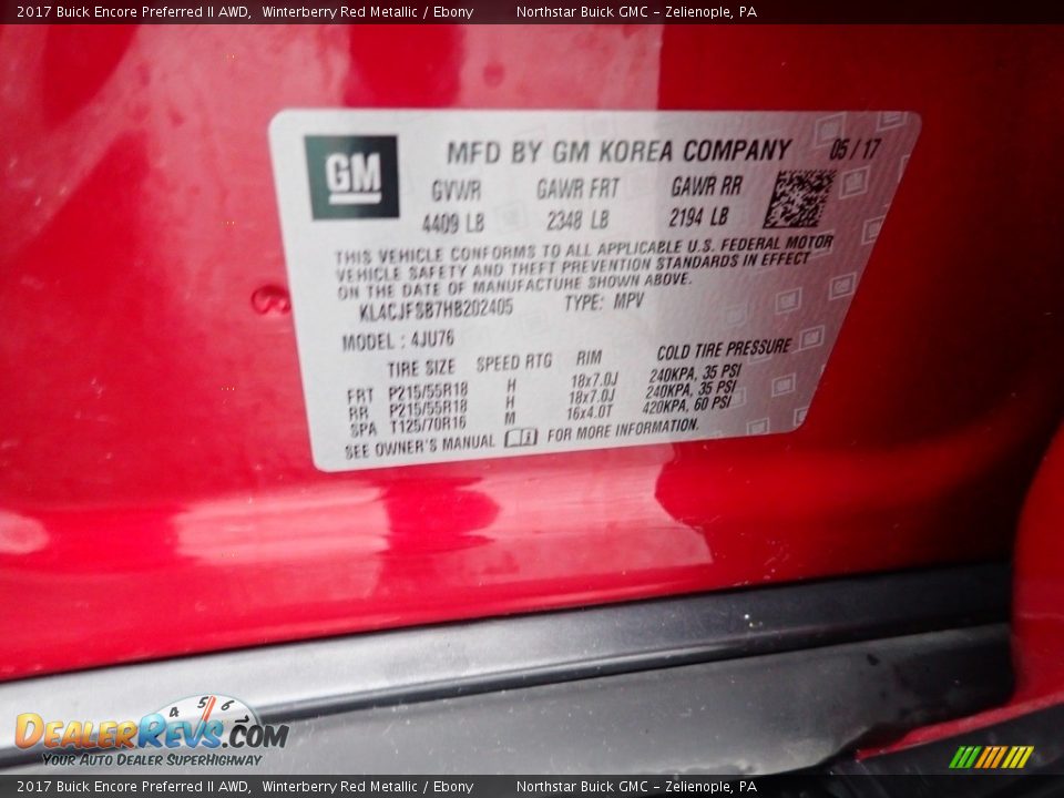 2017 Buick Encore Preferred II AWD Winterberry Red Metallic / Ebony Photo #30