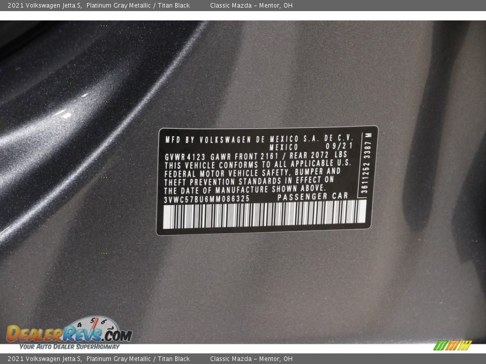 2021 Volkswagen Jetta S Platinum Gray Metallic / Titan Black Photo #20