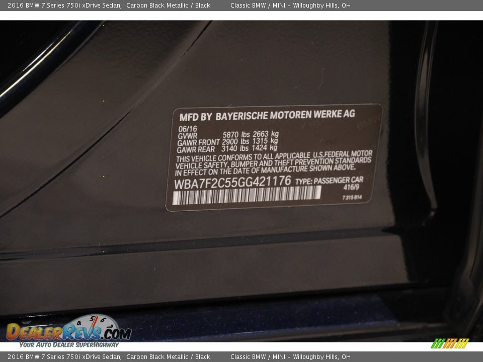 2016 BMW 7 Series 750i xDrive Sedan Carbon Black Metallic / Black Photo #27