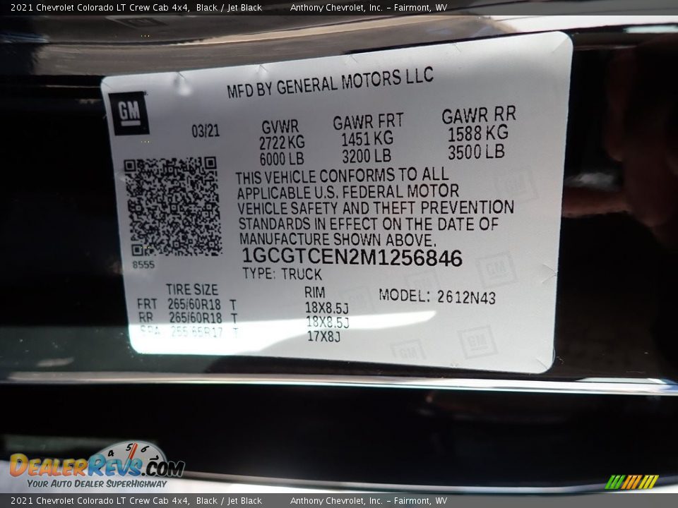 2021 Chevrolet Colorado LT Crew Cab 4x4 Black / Jet Black Photo #15