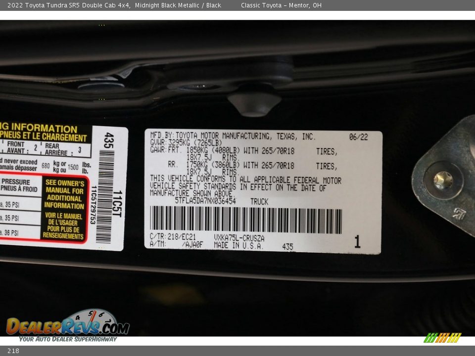 Toyota Color Code 218 Midnight Black Metallic