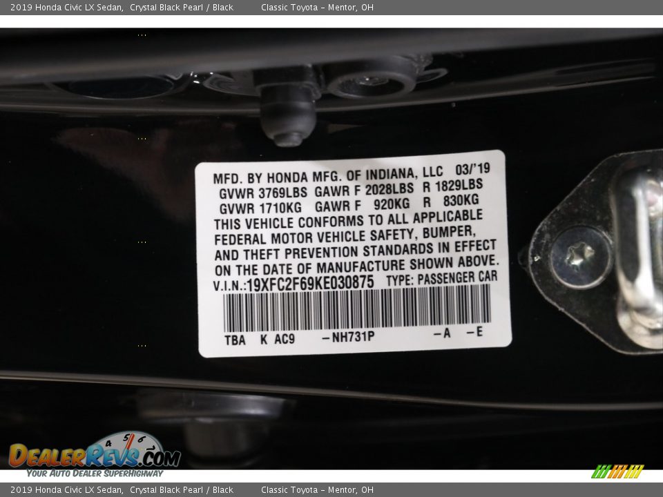 2019 Honda Civic LX Sedan Crystal Black Pearl / Black Photo #20