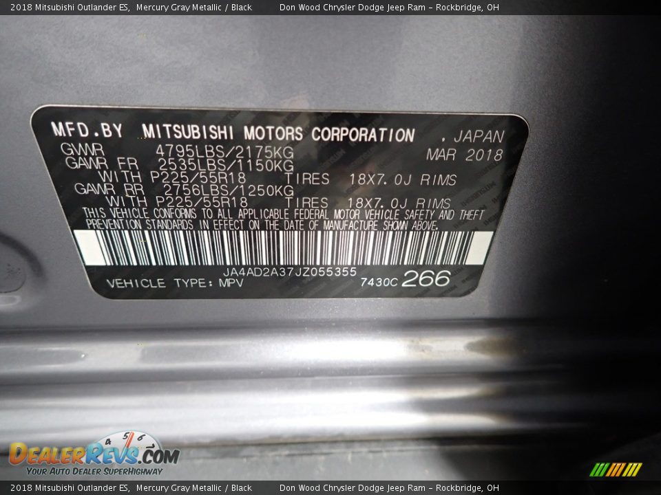 2018 Mitsubishi Outlander ES Mercury Gray Metallic / Black Photo #32