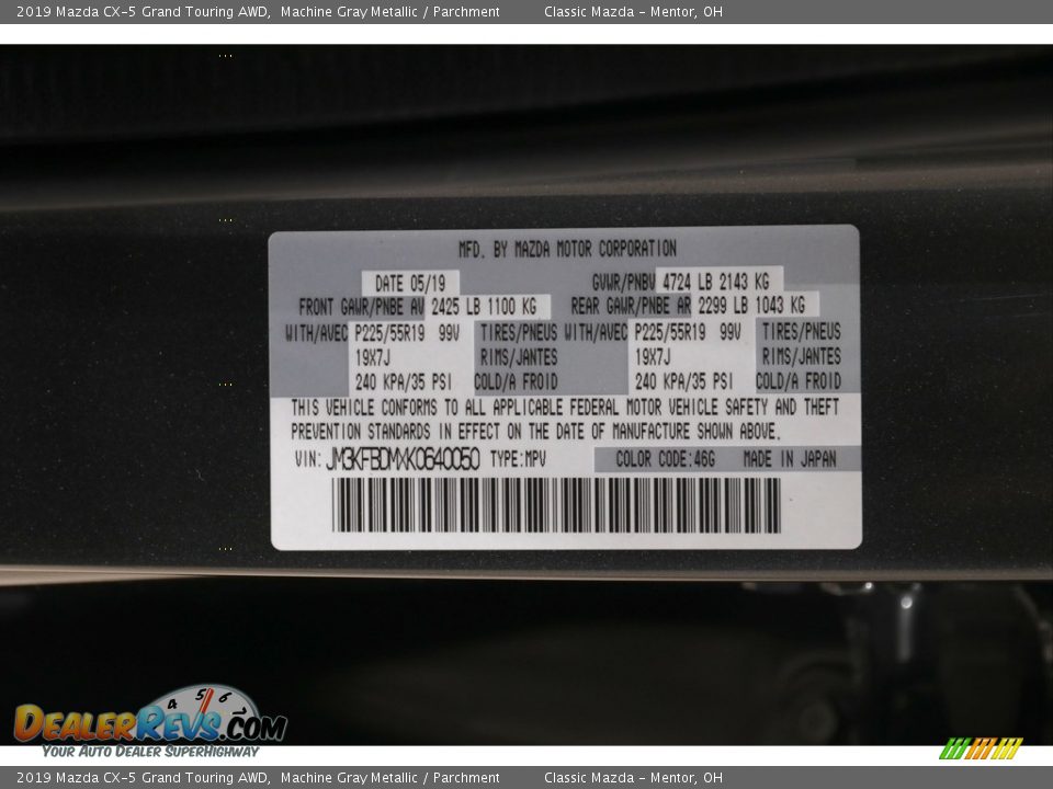 2019 Mazda CX-5 Grand Touring AWD Machine Gray Metallic / Parchment Photo #22
