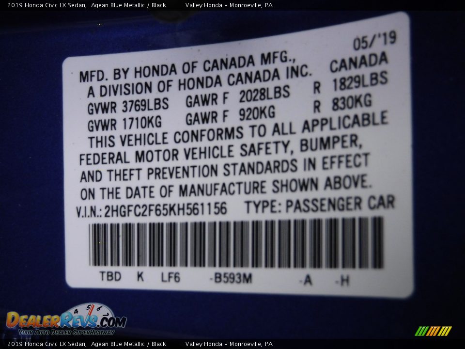 2019 Honda Civic LX Sedan Agean Blue Metallic / Black Photo #27
