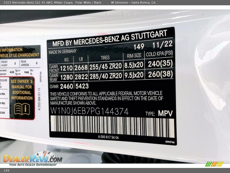 Mercedes-Benz Color Code 149 Polar White