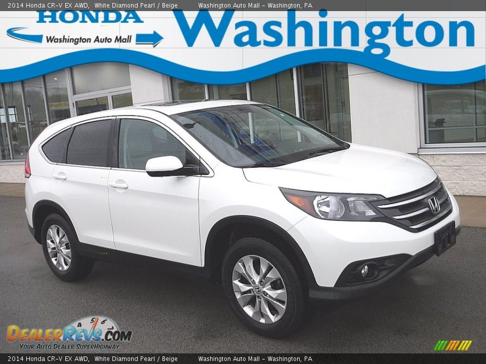 2014 Honda CR-V EX AWD White Diamond Pearl / Beige Photo #1