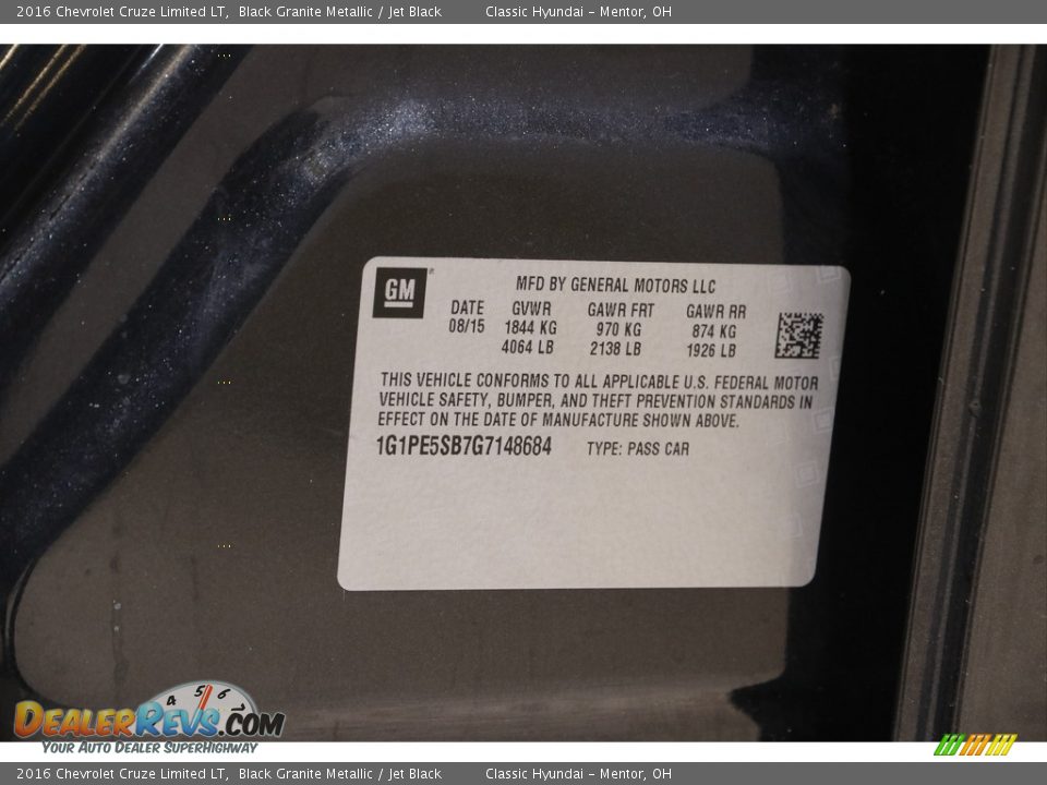 2016 Chevrolet Cruze Limited LT Black Granite Metallic / Jet Black Photo #20