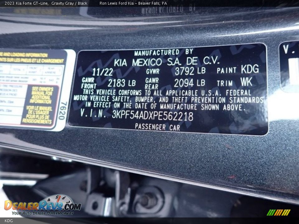 Kia Color Code KDG Gravity Gray