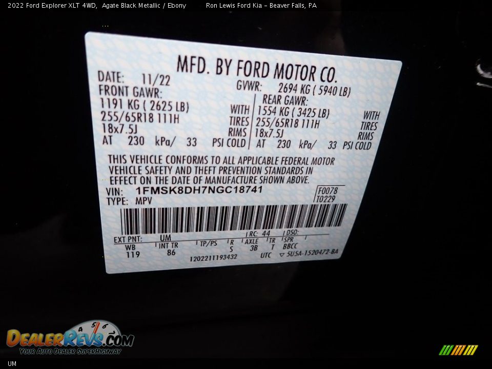 Ford Color Code UM Agate Black Metallic