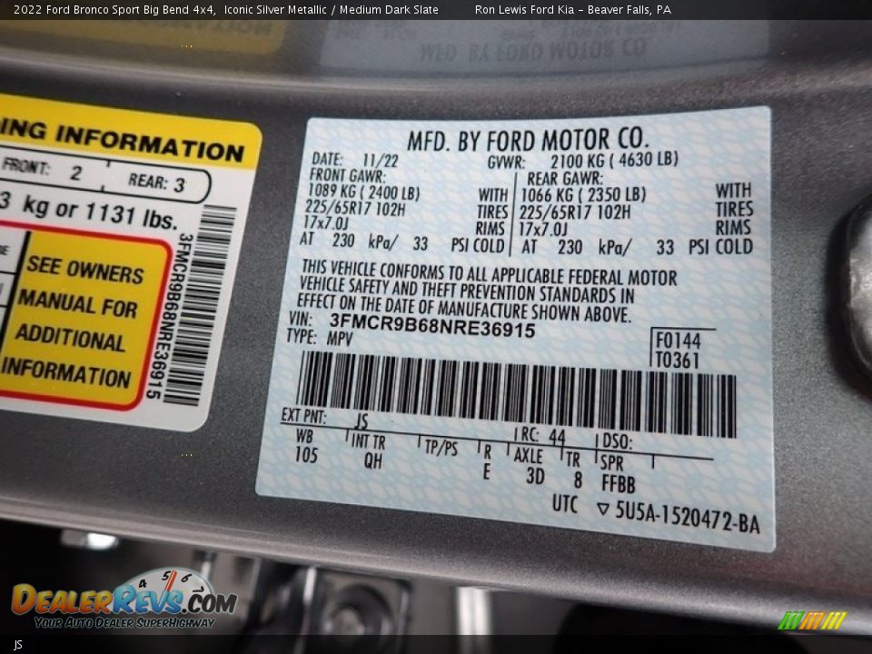 Ford Color Code JS Iconic Silver Metallic