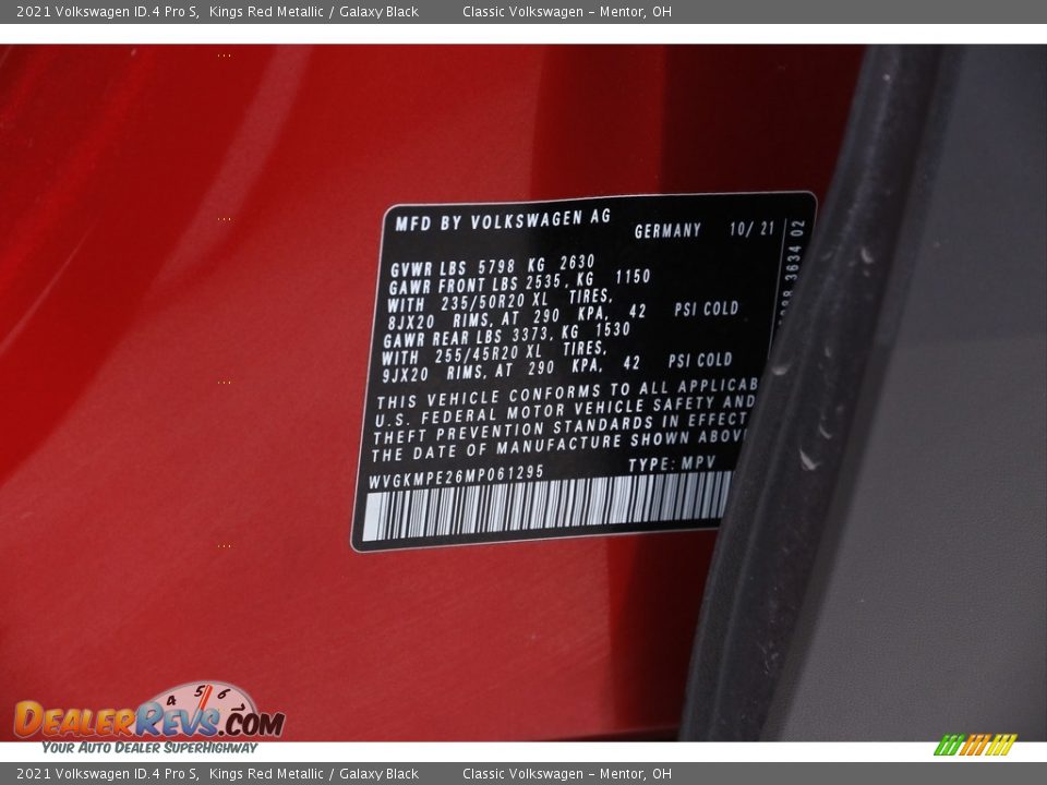 2021 Volkswagen ID.4 Pro S Kings Red Metallic / Galaxy Black Photo #28
