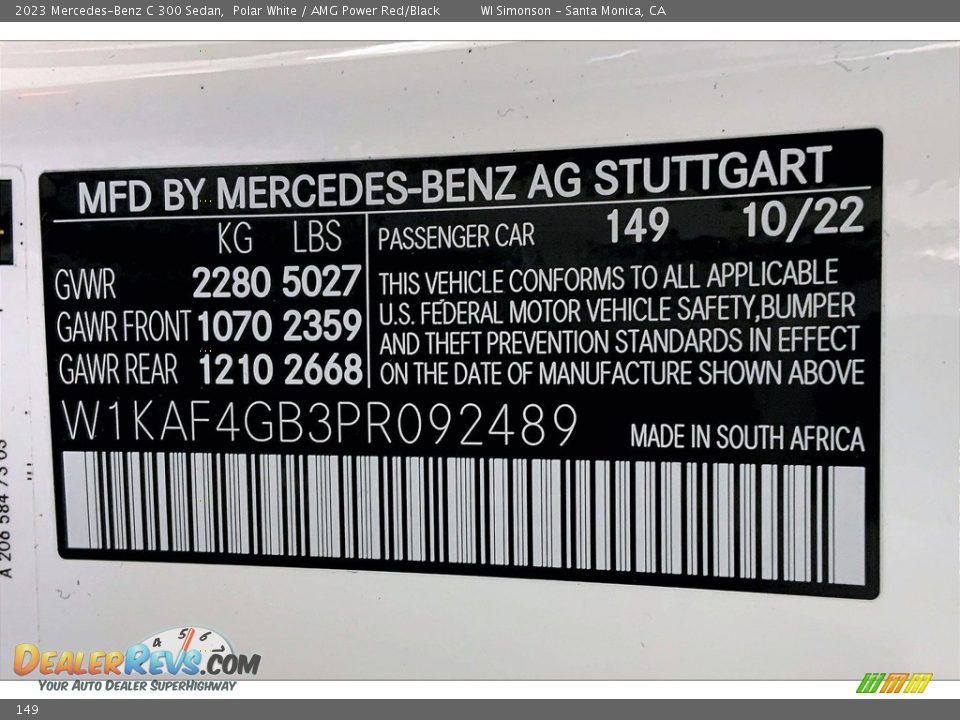 Mercedes-Benz Color Code 149 Polar White