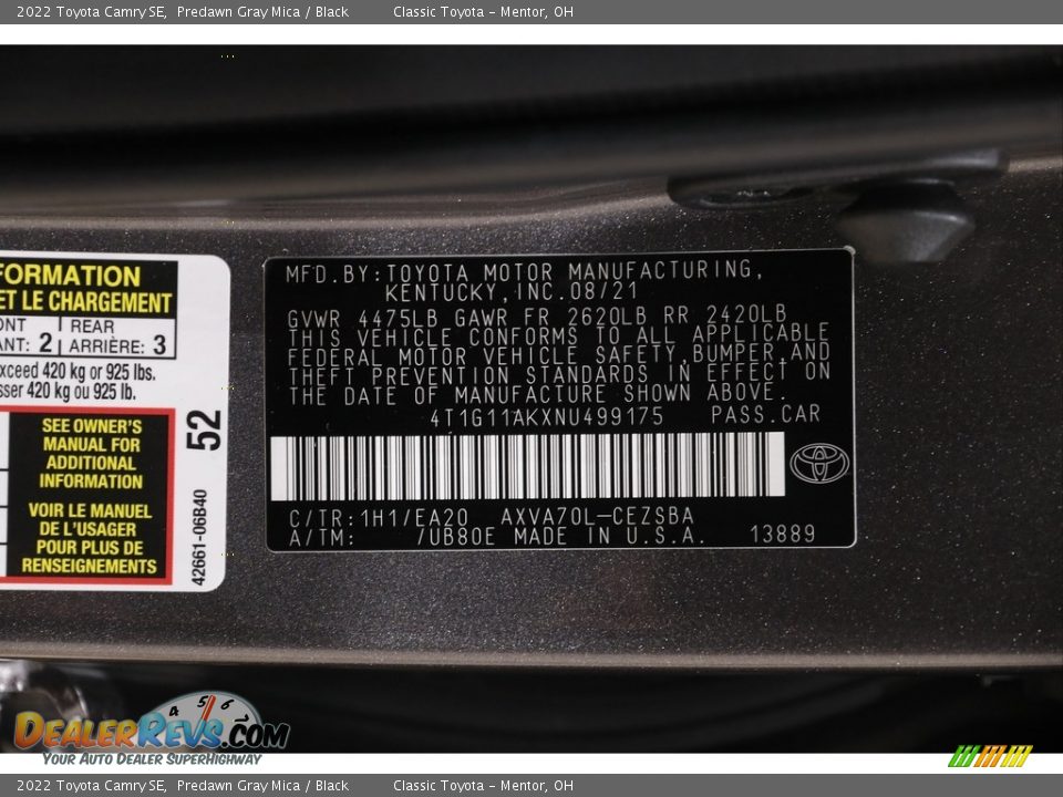 2022 Toyota Camry SE Predawn Gray Mica / Black Photo #20