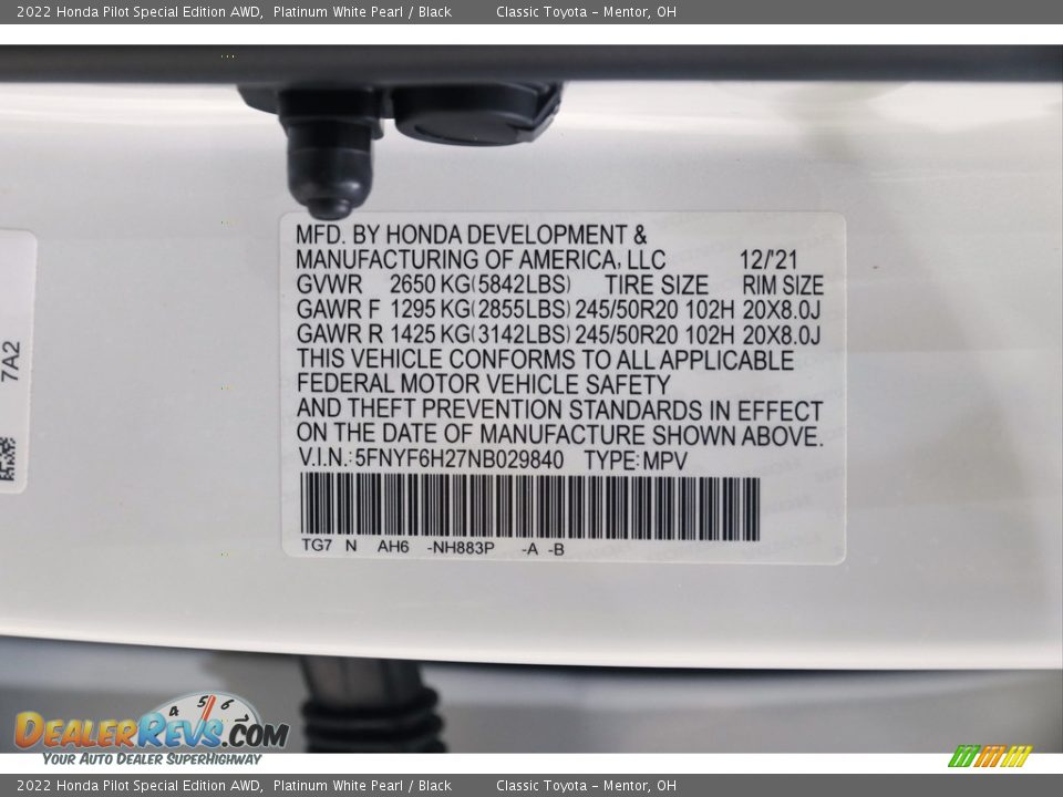 2022 Honda Pilot Special Edition AWD Platinum White Pearl / Black Photo #25
