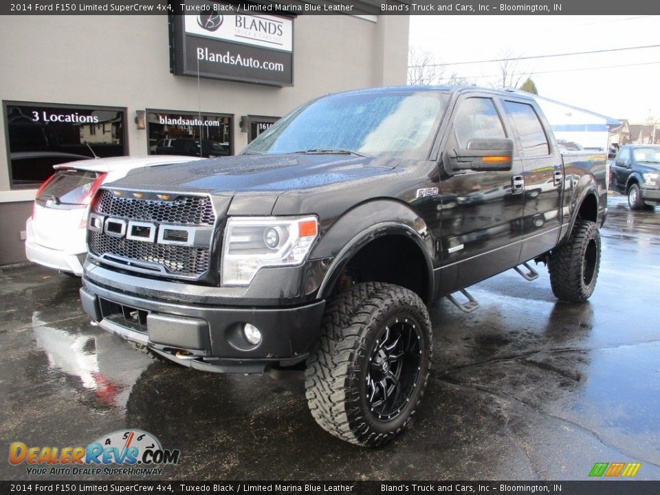 2014 Ford F150 Limited SuperCrew 4x4 Tuxedo Black / Limited Marina Blue Leather Photo #2