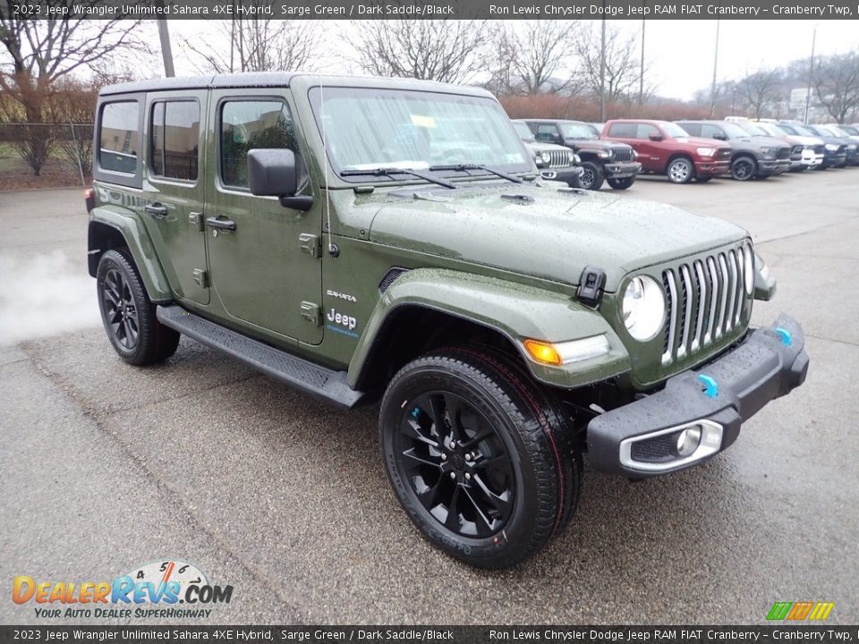 Front 3/4 View of 2023 Jeep Wrangler Unlimited Sahara 4XE Hybrid Photo #7