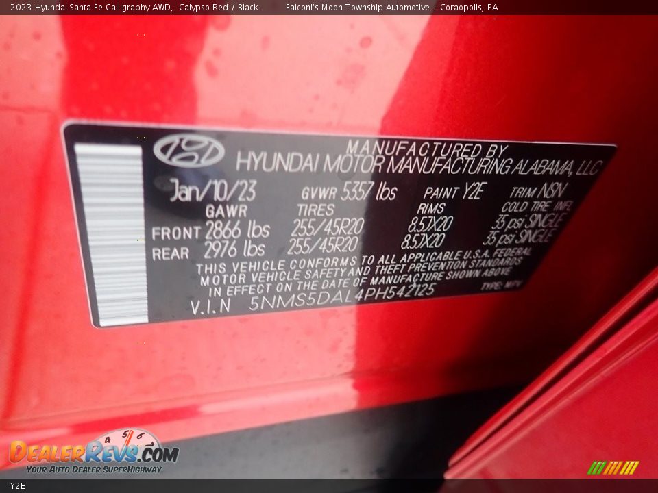 Hyundai Color Code Y2E Calypso Red