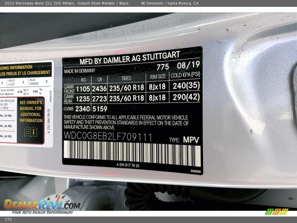 775 - 2020 Mercedes-Benz GLC