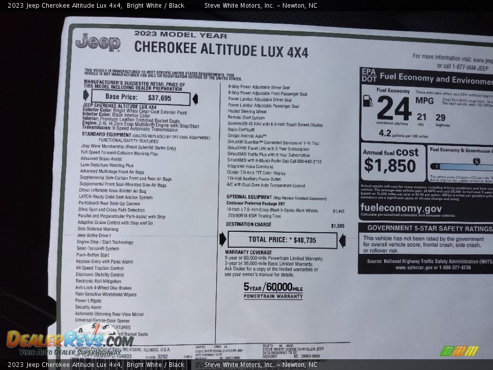 2023 Jeep Cherokee Altitude Lux 4x4 Window Sticker Photo #30