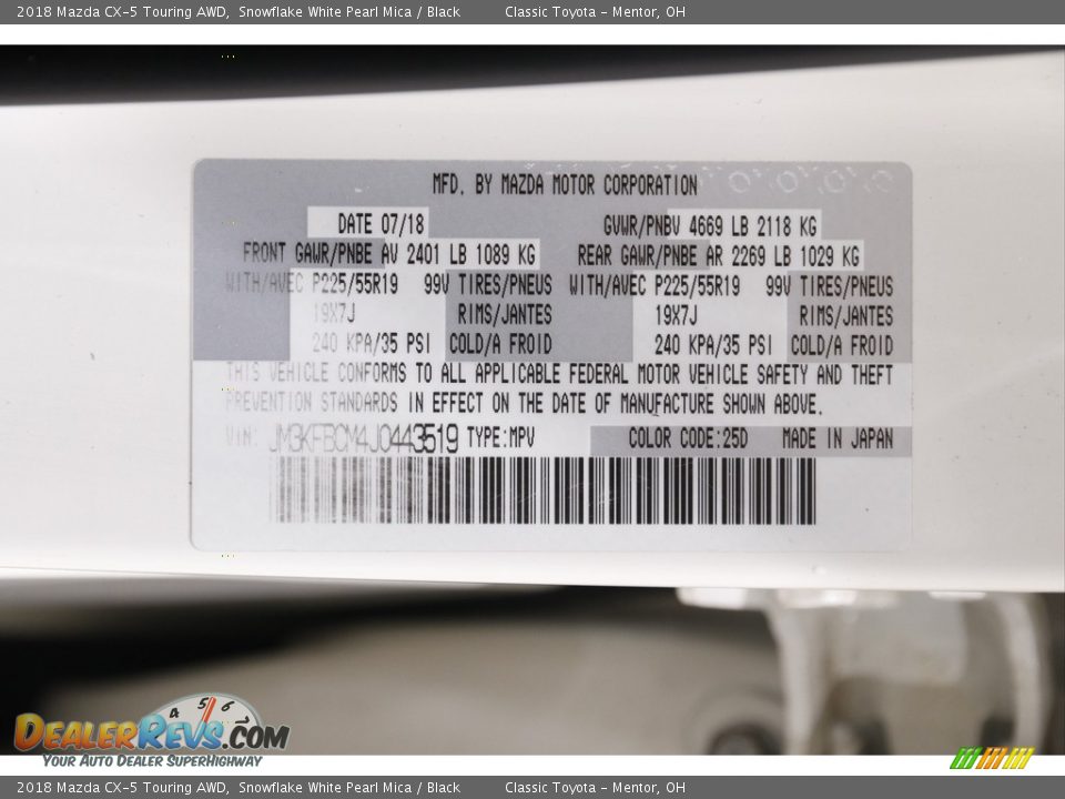 2018 Mazda CX-5 Touring AWD Snowflake White Pearl Mica / Black Photo #21