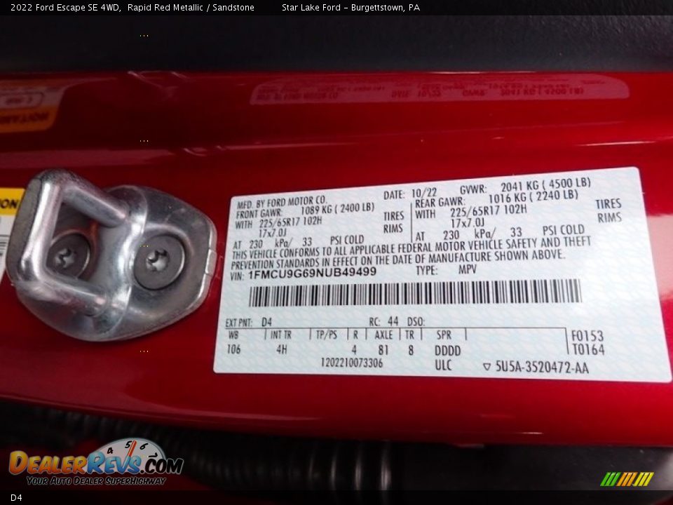 Ford Color Code D4 Rapid Red Metallic