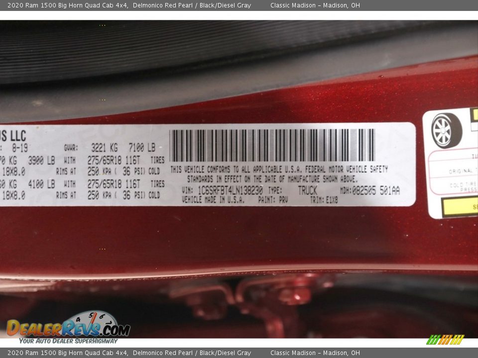2020 Ram 1500 Big Horn Quad Cab 4x4 Delmonico Red Pearl / Black/Diesel Gray Photo #22
