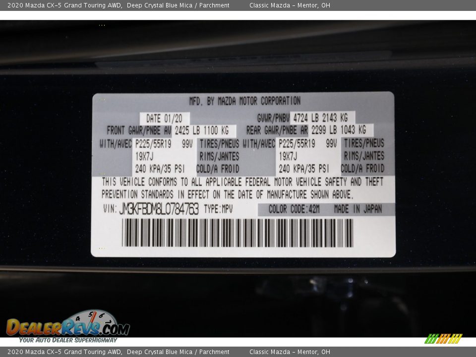 2020 Mazda CX-5 Grand Touring AWD Deep Crystal Blue Mica / Parchment Photo #21