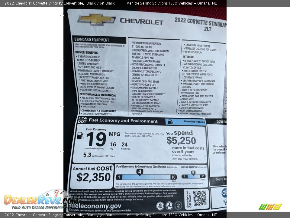 2022 Chevrolet Corvette Stingray Convertible Window Sticker Photo #14