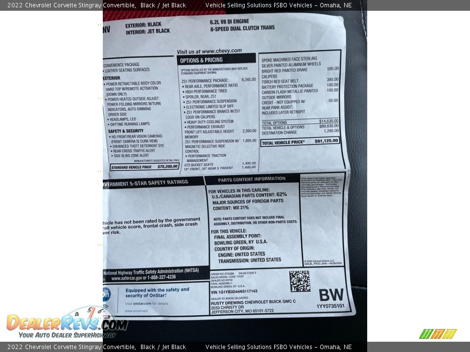 2022 Chevrolet Corvette Stingray Convertible Window Sticker Photo #15