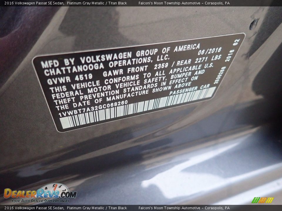 2016 Volkswagen Passat SE Sedan Platinum Gray Metallic / Titan Black Photo #27