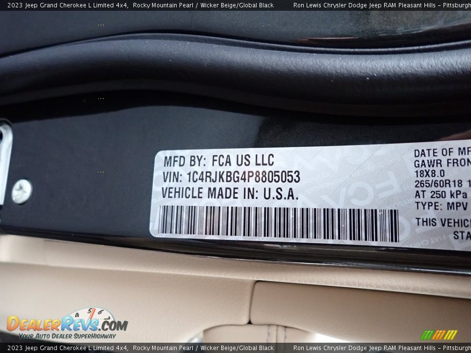 2023 Jeep Grand Cherokee L Limited 4x4 Rocky Mountain Pearl / Wicker Beige/Global Black Photo #14