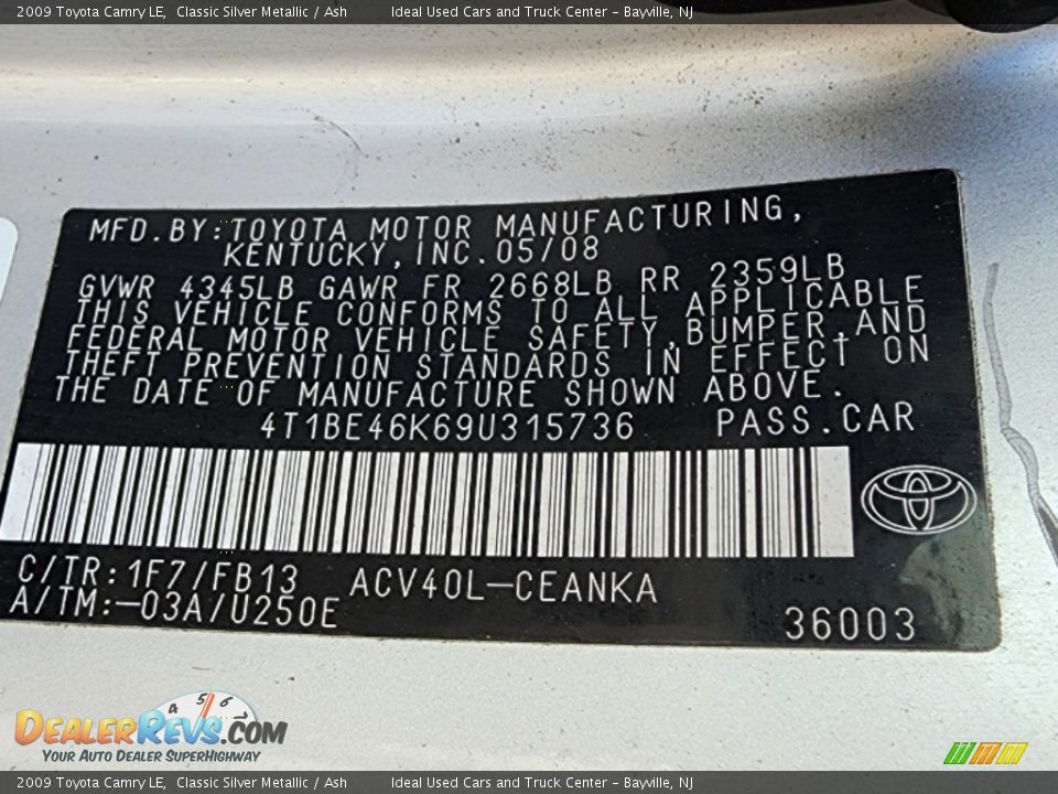 2009 Toyota Camry LE Classic Silver Metallic / Ash Photo #25