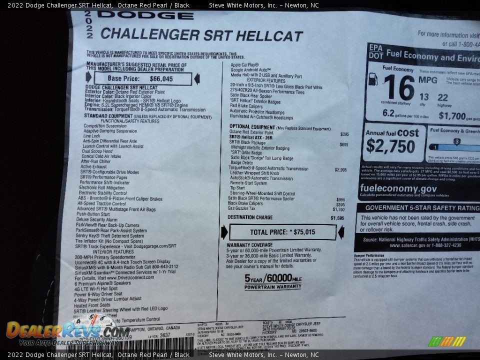 2022 Dodge Challenger SRT Hellcat Window Sticker Photo #28