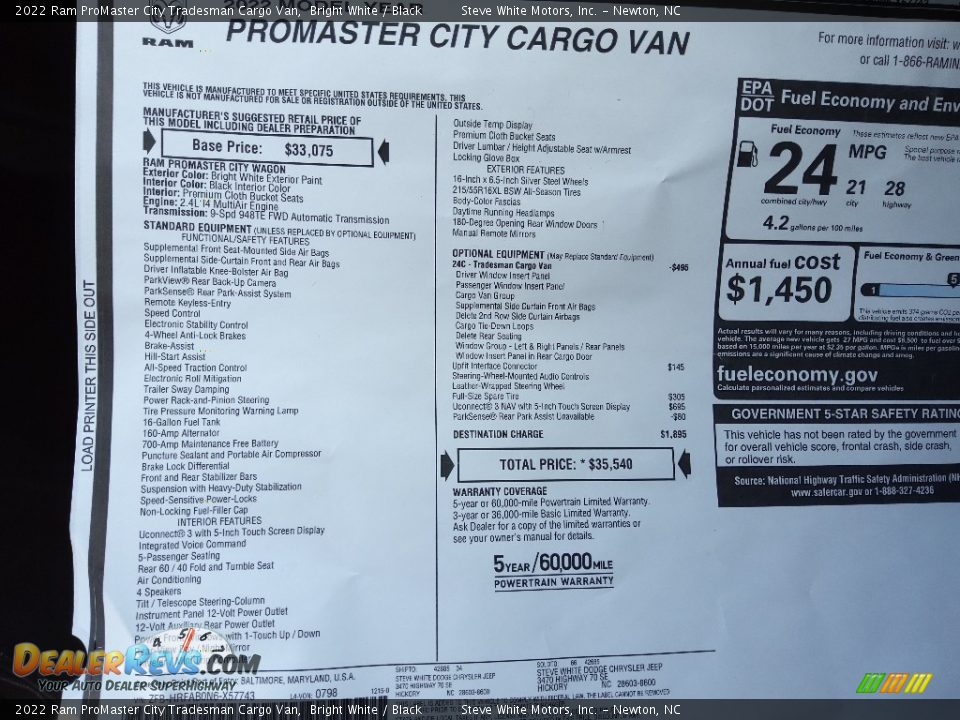 2022 Ram ProMaster City Tradesman Cargo Van Bright White / Black Photo #27