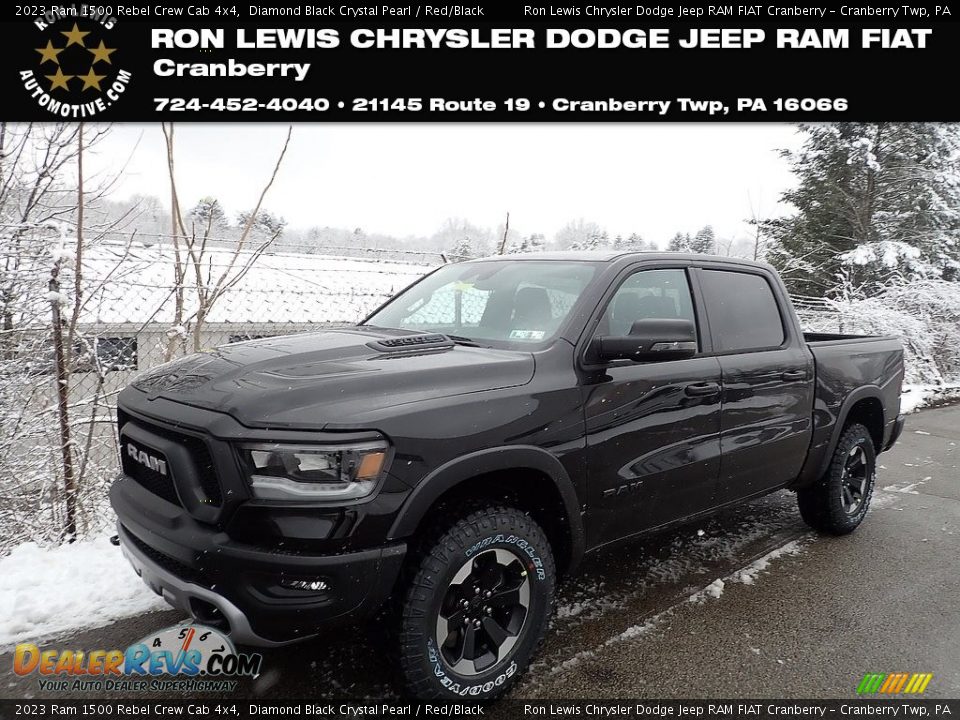 2023 Ram 1500 Rebel Crew Cab 4x4 Diamond Black Crystal Pearl / Red/Black Photo #1