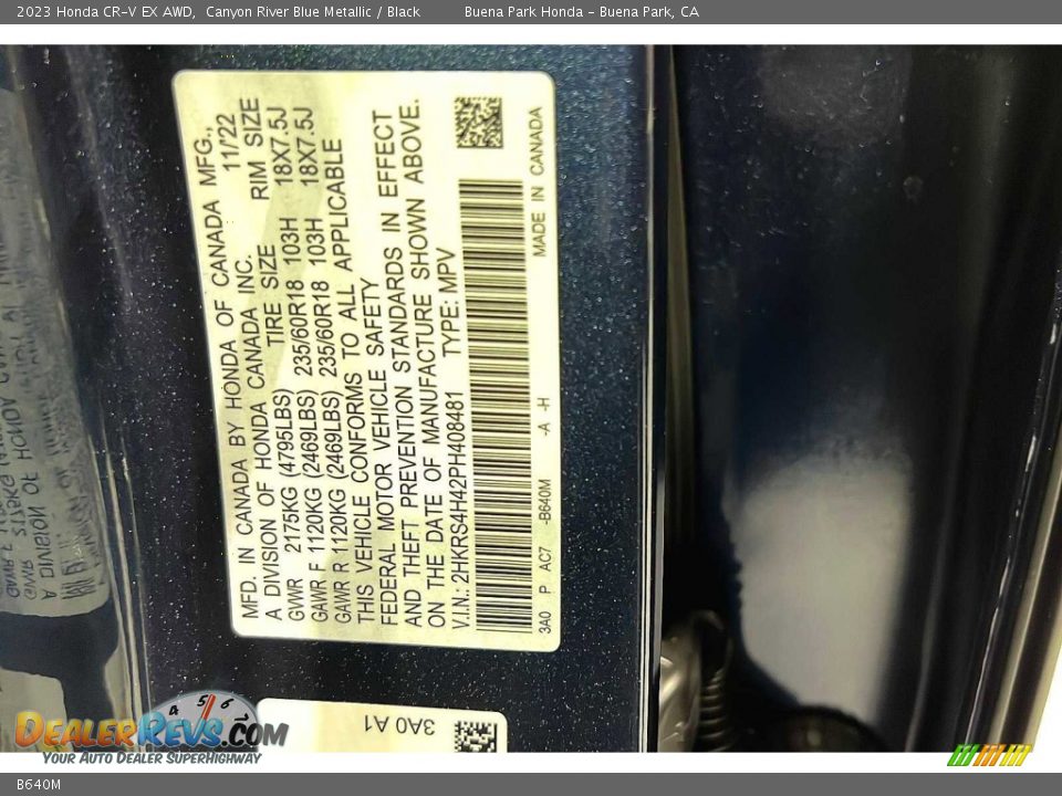 Honda Color Code B640M Canyon River Blue Metallic