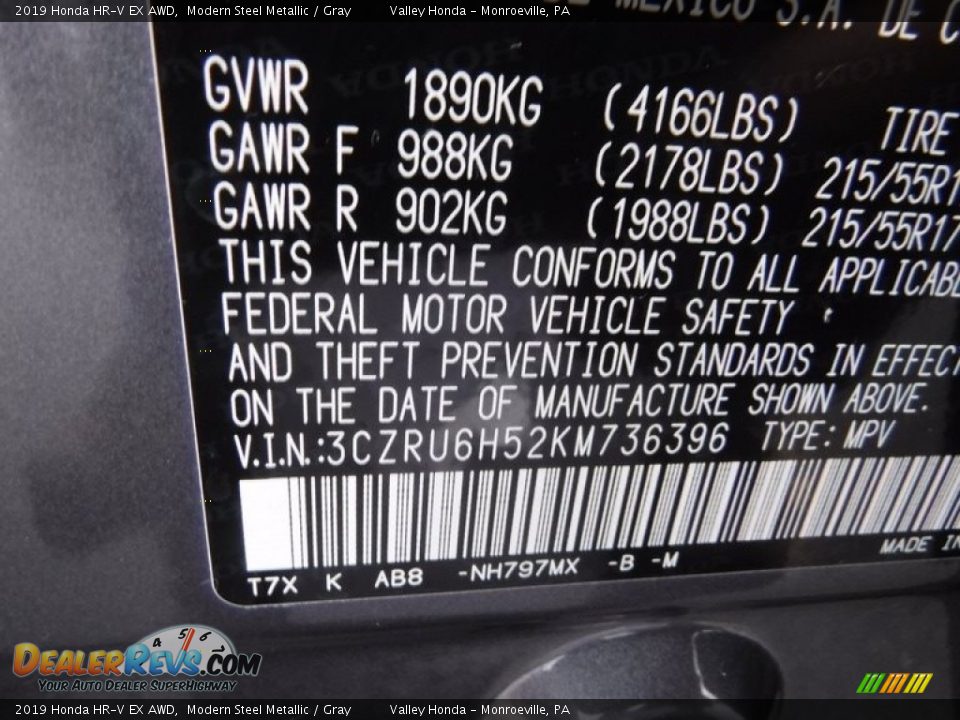 2019 Honda HR-V EX AWD Modern Steel Metallic / Gray Photo #32