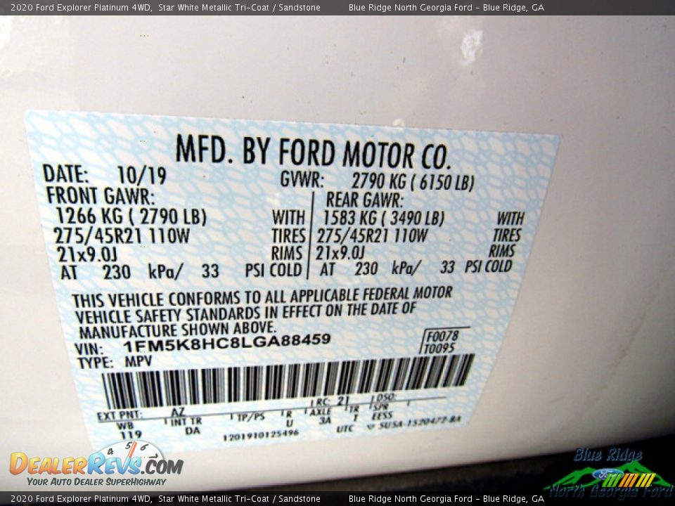 2020 Ford Explorer Platinum 4WD Star White Metallic Tri-Coat / Sandstone Photo #27