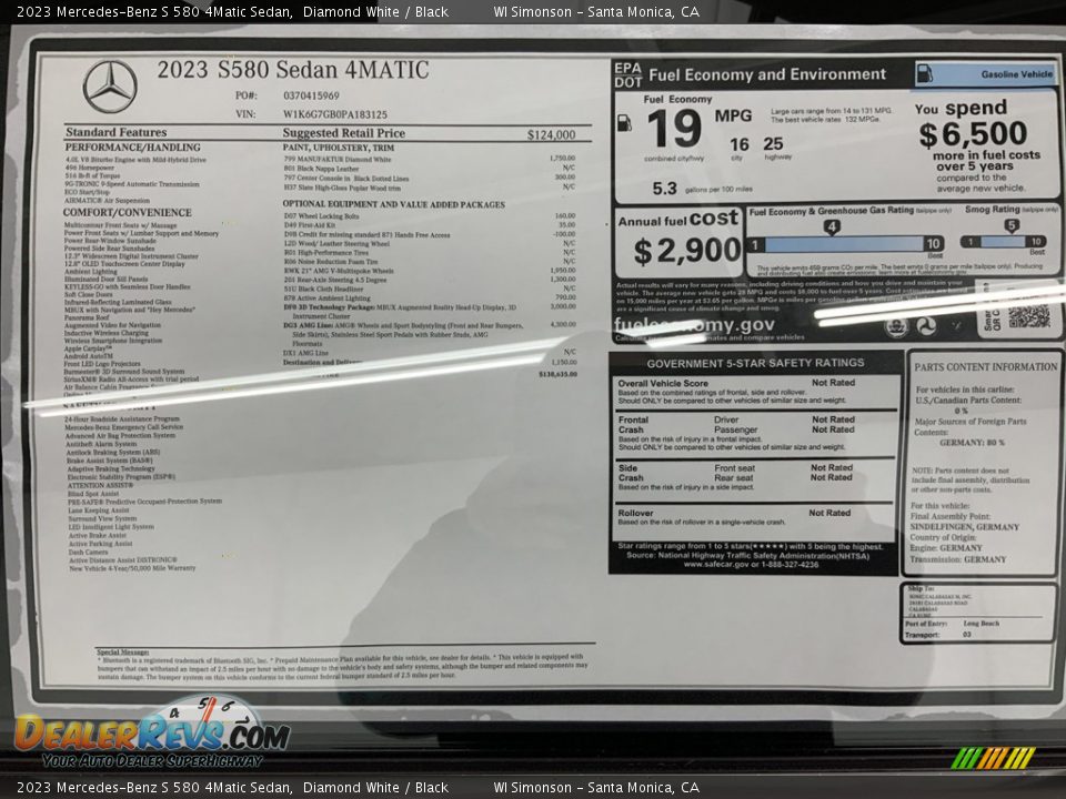 2023 Mercedes-Benz S 580 4Matic Sedan Window Sticker Photo #18