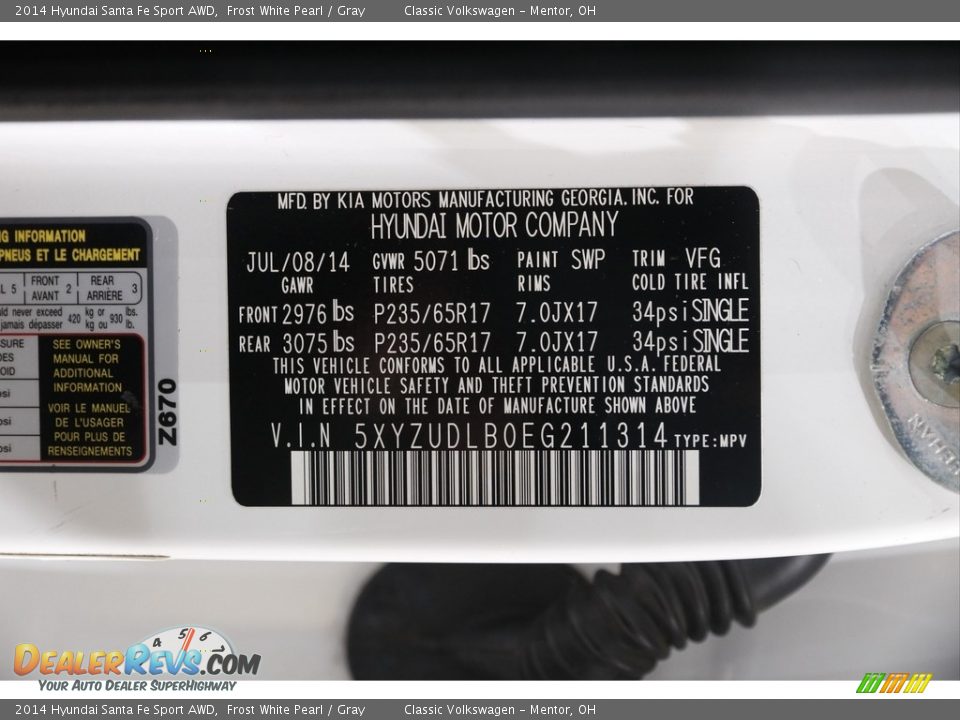 2014 Hyundai Santa Fe Sport AWD Frost White Pearl / Gray Photo #21